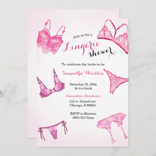 Invitation douche lingerie rose (Devant / Derrière)