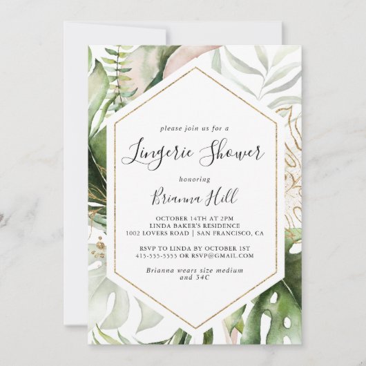 Invitation Douche Lingerie Tropicale Géométrique Or (Devant)