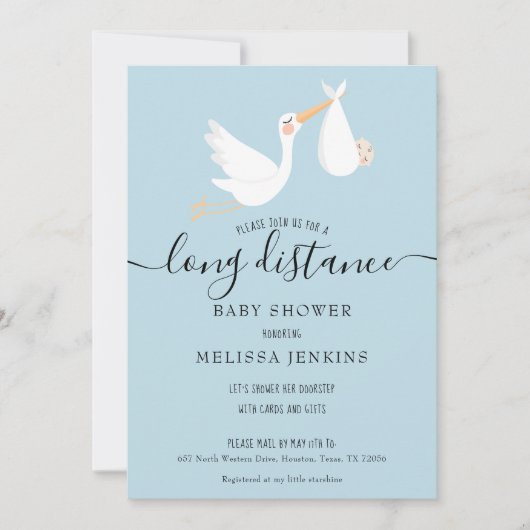 Invitation Douche Longue Distance Bébé Parsemé Par Courrier (Devant)