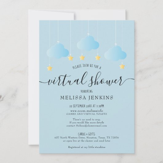 Invitation Douche longue distance virtuelle en ligne par cour (Devant)