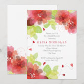 Invitation Douche mariage à fleurs rose rouge (Devant / Derrière)