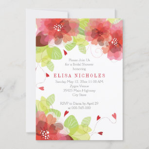 Invitation Douche mariage à fleurs rose rouge