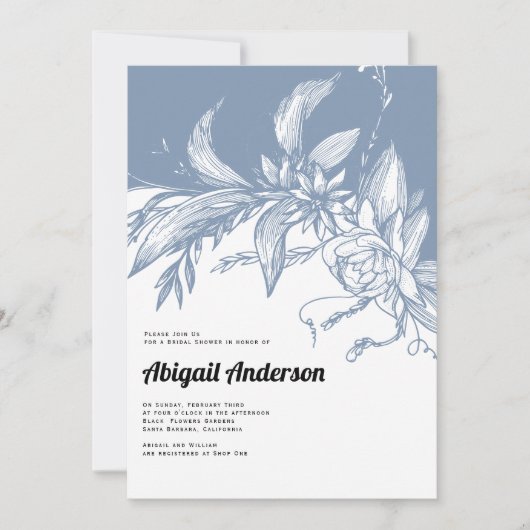 Invitation Douche mariage bleu et blanc Dusty (Devant)