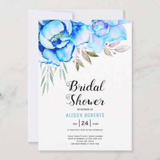 Invitation Douche mariage couleur bleu (Devant)