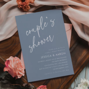 Invitation Douche Mariage Couple Minimaliste Bleu Poussiéreux