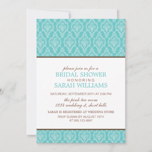 Invitation Douche Mariage damassé Bleu Delicate (Devant)