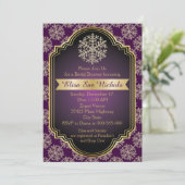 Invitation Douche mariage de flocons d'or et de violet (Debout devant)