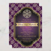 Invitation Douche mariage de flocons d'or et de violet (Devant / Derrière)