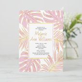 Invitation Douche mariage feuille tropicale rose (Debout devant)