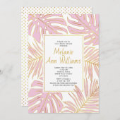Invitation Douche mariage feuille tropicale rose (Devant / Derrière)