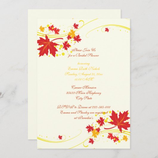 Invitation Douche mariage rouge feuille d'érable (Devant / Derrière)