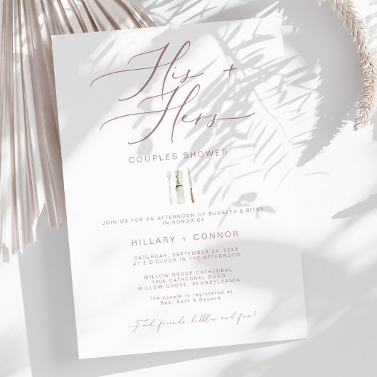 Invitation Douche Mariés Calligraphie Rose Moderne pour Lui e