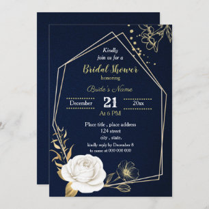 Invitation douche marine marine bleu marine floral blanc et o