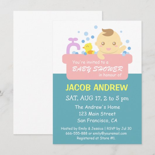 Invitation Douche mignonne de bébé de bain moussant (Devant / Derrière)