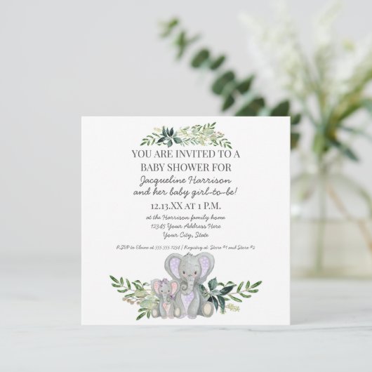 Invitation Douche mignonne de fille de feuillage de (Debout devant)