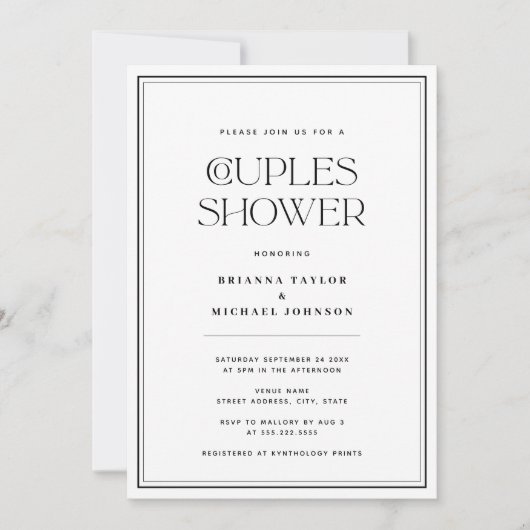 Invitation Douche minimaliste Couples Noir & Blanc (Devant)
