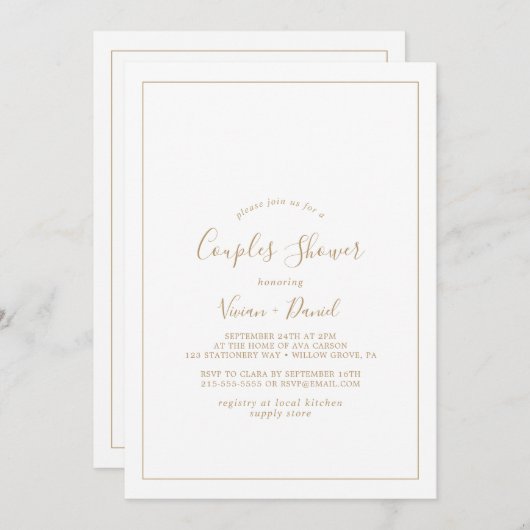 Invitation Douche minimaliste Couples Or (Devant / Derrière)