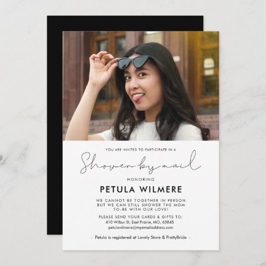 Invitation Douche minimaliste manuscrite par la poste photo (Devant / Derrière)