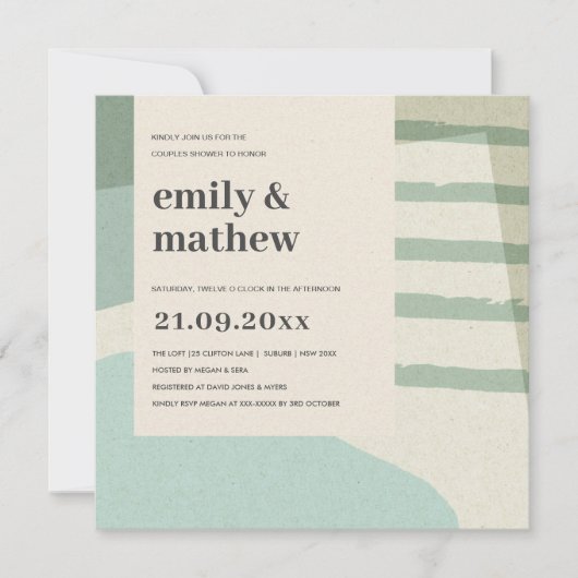 INVITATION DOUCHE MODERNE ABSTRAITE AQUA BLEU ART COUPLES (Devant)