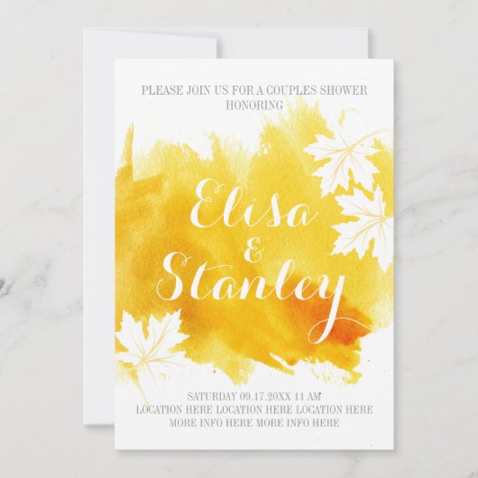 Invitation Douche moderne abstraite aquarelle jaune couples (Devant)