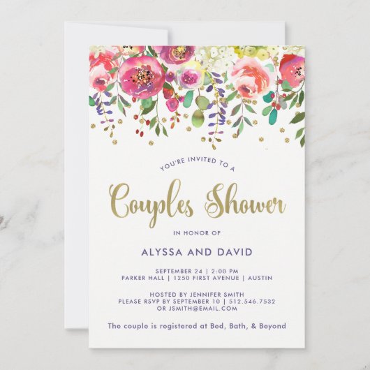 Invitation Douche moderne florale de couples d'aquarelle de (Devant)