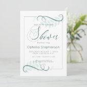 Invitation Douche moderne Mint Feuilles Accents Jade (Debout devant)