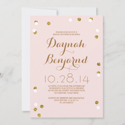 Invitation Douche moderne pour mariée rose & or confetti (Devant)
