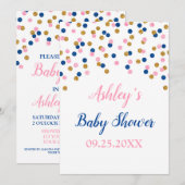 Invitation Douche neutre d'or de genre bleu rose de confettis (Devant / Derrière)