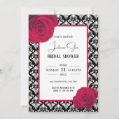 Invitation Douche noire rouge et blanche damassée (Devant)