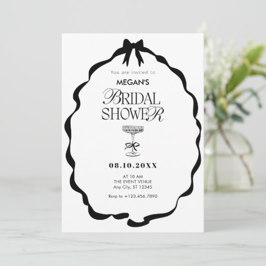 Invitation Douche nuptiale à arc noir et blanc (Debout devant)