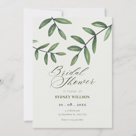 Invitation Douche nuptiale à feuilles vertes (Devant)