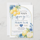 Invitation Douche nuptiale à fleurs bleues citron principal (Devant)