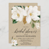 Invitation Douche nuptiale à fleurs de magnolia blanc rustiqu (Devant / Derrière)