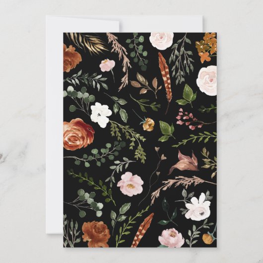 Invitation Douche nuptiale à fleurs de terre cuite noire (Dos)