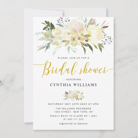 Invitation douche nuptiale à fleurs d'ivoire (Devant)