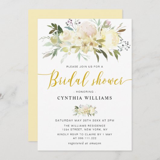 Invitation douche nuptiale à fleurs d'ivoire (Devant / Derrière)