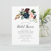 Invitation douche nuptiale à fleurs marine et bordeaux peint (Debout devant)