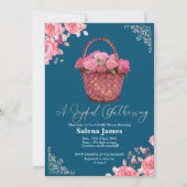 Invitation Douche nuptiale à fleurs rose et bleu (Devant)