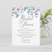 Invitation Douche nuptiale à fleurs rose et violet aquarelle (Debout devant)