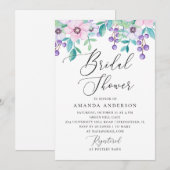 Invitation Douche nuptiale à fleurs rose et violet aquarelle (Devant / Derrière)
