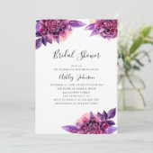 Invitation Douche nuptiale à fleurs rose et violet aquarelle (Debout devant)