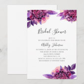 Invitation Douche nuptiale à fleurs rose et violet aquarelle (Devant / Derrière)