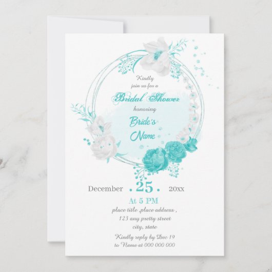Invitation douche nuptiale à fleurs turquoise (Devant)