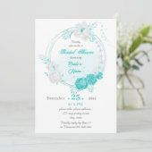 Invitation douche nuptiale à fleurs turquoise (Debout devant)