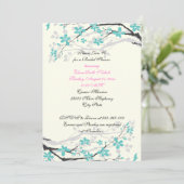 Invitation Douche nuptiale à fleurs turquoise, rose mariage c (Debout devant)