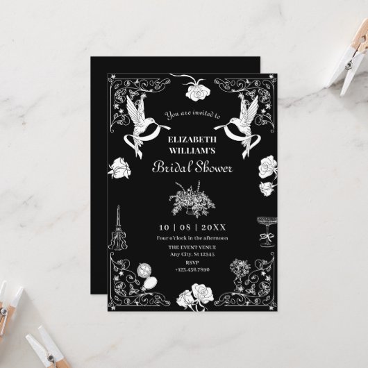 Invitation Douche nuptiale à motifs floraux (Devant/Arrière en situation)
