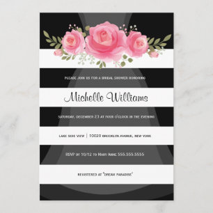 Invitation Douche nuptiale à rayures blanches et noires moder