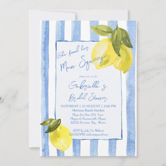 Invitation Douche nuptiale à rayures bleues (Devant)