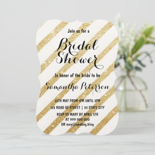 Invitation Douche nuptiale à rayures dorées (Debout devant)