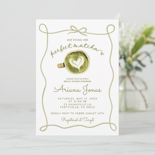 Invitation Douche nuptiale à thème Matcha (Debout devant)
